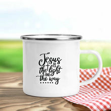 Load image into Gallery viewer, Jesus Is God Print Enamel Mugs Christian Creative Coffee Cups Drink Dessert Breakfast Milk Cup Vintage Mug Handle Drinkware Gift