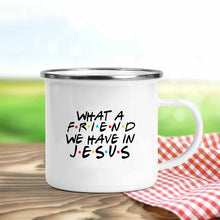 Load image into Gallery viewer, Jesus Is God Print Enamel Mugs Christian Creative Coffee Cups Drink Dessert Breakfast Milk Cup Vintage Mug Handle Drinkware Gift