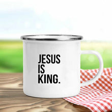 Load image into Gallery viewer, Jesus Is God Print Enamel Mugs Christian Creative Coffee Cups Drink Dessert Breakfast Milk Cup Vintage Mug Handle Drinkware Gift