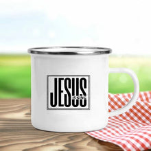 Load image into Gallery viewer, Jesus Is God Print Enamel Mugs Christian Creative Coffee Cups Drink Dessert Breakfast Milk Cup Vintage Mug Handle Drinkware Gift