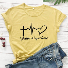 Load image into Gallery viewer, Faith Hope Love Heartbeat T-shirt High Quality Christian Church Tshirt Cute Women Graphic Inspirational Quote Top Tee Shirt