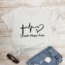 Load image into Gallery viewer, Faith Hope Love Heartbeat T-shirt High Quality Christian Church Tshirt Cute Women Graphic Inspirational Quote Top Tee Shirt
