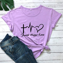 Load image into Gallery viewer, Faith Hope Love Heartbeat T-shirt High Quality Christian Church Tshirt Cute Women Graphic Inspirational Quote Top Tee Shirt