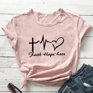Faith Hope Love Heartbeat T-shirt High Quality Christian Church Tshirt Cute Women Graphic Inspirational Quote Top Tee Shirt