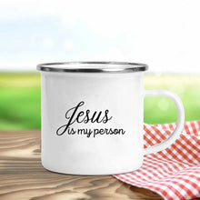 Load image into Gallery viewer, Jesus Is God Print Enamel Mugs Christian Creative Coffee Cups Drink Dessert Breakfast Milk Cup Vintage Mug Handle Drinkware Gift