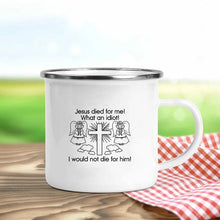 Load image into Gallery viewer, Jesus Is God Print Enamel Mugs Christian Creative Coffee Cups Drink Dessert Breakfast Milk Cup Vintage Mug Handle Drinkware Gift