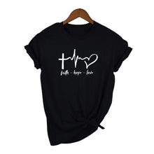 Load image into Gallery viewer, Faith Hope Love Heartbeat Women Christian Tshirt
