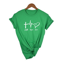 Load image into Gallery viewer, Faith Hope Love Heartbeat Women Christian Tshirt