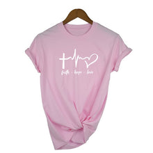 Load image into Gallery viewer, Faith Hope Love Heartbeat Women Christian Tshirt