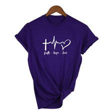 Load image into Gallery viewer, Faith Hope Love Heartbeat Women Christian Tshirt