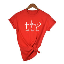 Load image into Gallery viewer, Faith Hope Love Heartbeat Women Christian Tshirt
