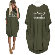 FAITH LOVE HOPE Heartbeat Fashion T-Shirt with Pocket For Women